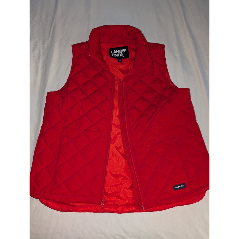 Lands End Women's Size Medium Bright Red Full Zip Puffer Vest Quilted‎